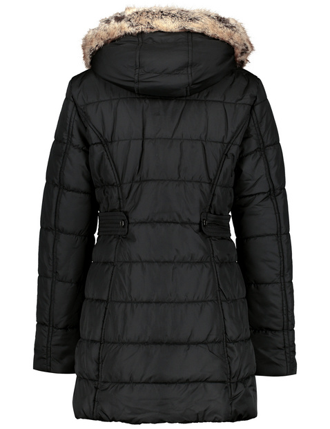 black faux fur hood long sleeve padded jacket