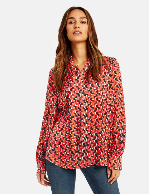 Pussycat Bow Blouse With A Retro Print In Red Gerry Weber