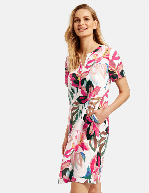 Gerry Weber Damen Leinenkleid Mit Flowerprint Leger Sport Freizeit Kleider